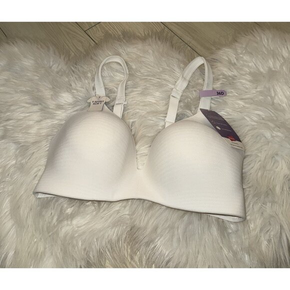 Hanes HU03 Ultimate T-Shirt Soft Contour Wire Free Bra Lined Womens 36D White - Picture 1 of 6